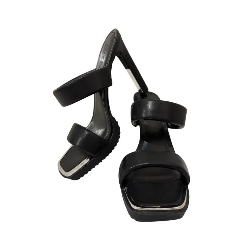 DKNY Ralia Leather Double Padded Strap Black Heels Square Toe| 9.5